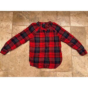 Izod Womens Plaid Long Sleeve Button Down Shirt Red & Black S/P